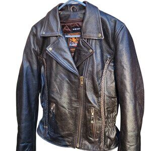 Milwaukee Leather Women’s L Brown Motorcycle Jacket Zip-Out Liner Braided Stud D
